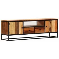 HAPPYSHOPPING Meuble TV 120 X 30 X 40 Cm Bois De Recuperation Massif Et Acier