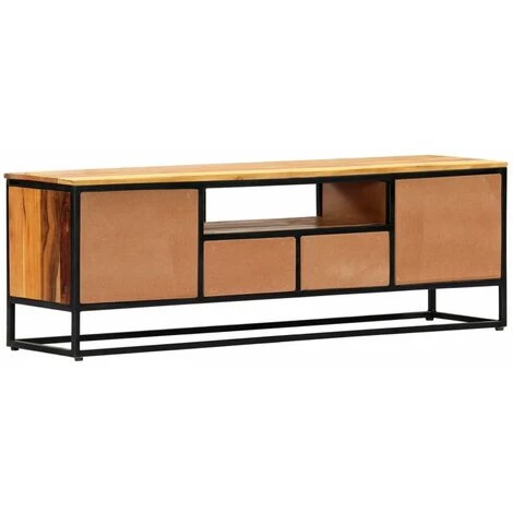 HAPPYSHOPPING Meuble TV 120 X 30 X 40 Cm Bois De Recuperation Massif Et Acier 4 HAPPYSHOPPING Meuble TV 120 X 30 X 40 Cm Bois De Recuperation Massif Et Acier – Image 4