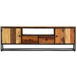 HAPPYSHOPPING Meuble TV 120 X 30 X 40 Cm Bois De Recuperation Massif Et Acier 9 HAPPYSHOPPING Meuble TV 120 X 30 X 40 Cm Bois De Recuperation Massif Et Acier -Buffet et enfilade Soldes 40562365 5