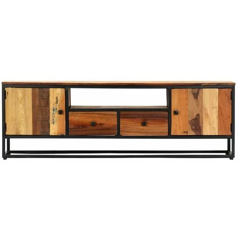 HAPPYSHOPPING Meuble TV 120 X 30 X 40 Cm Bois De Recuperation Massif Et Acier 5 HAPPYSHOPPING Meuble TV 120 X 30 X 40 Cm Bois De Recuperation Massif Et Acier – Image 5