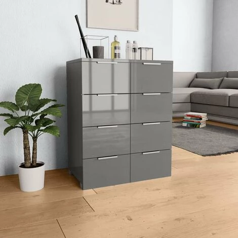 HAPPYSHOPPING Buffet Gris Brillant 60 X 35 X 76 Cm Agglomere 1 HAPPYSHOPPING Buffet Gris Brillant 60 X 35 X 76 Cm Agglomere