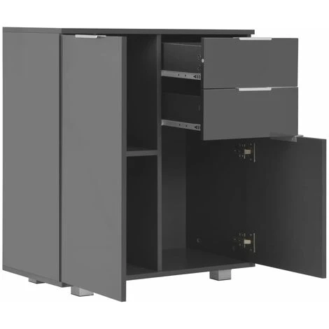 HAPPYSHOPPING Buffet Gris Brillant 71 X 35 X 76 Cm Agglomere 5 HAPPYSHOPPING Buffet Gris Brillant 71 X 35 X 76 Cm Agglomere – Image 5