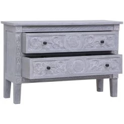 HAPPYSHOPPING Buffet Avec 2 Tiroirs 90x30x60 Cm Bois D'acajou Massif -Buffet et enfilade Soldes 40562823 3