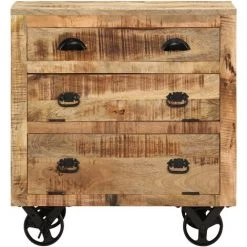 HAPPYSHOPPING Armoire Laterale Avec Roues 70x40x75 Cm Bois De Manguier Solide -Buffet et enfilade Soldes 40564998 4