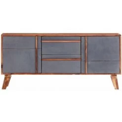 HAPPYSHOPPING Buffet Gris 120x30x55 Cm Bois Massif 8 HAPPYSHOPPING Buffet Gris 120x30x55 Cm Bois Massif -Buffet et enfilade Soldes 40565357 4