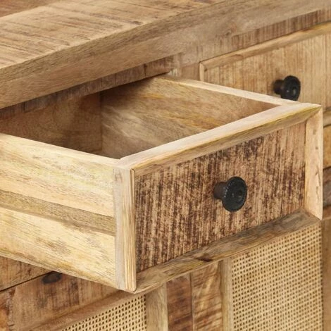 HAPPYSHOPPING Buffet 65x32x70 Cm Bois De Manguier Massif Et Canne Naturelle 3 HAPPYSHOPPING Buffet 65x32x70 Cm Bois De Manguier Massif Et Canne Naturelle – Image 3