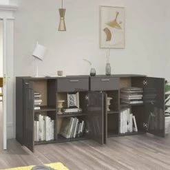 HAPPYSHOPPING Buffet Gris Brillant 160x36x75 Cm Agglomere -Buffet et enfilade Soldes 40590333 3