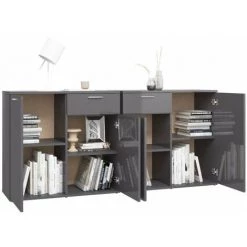 HAPPYSHOPPING Buffet Gris Brillant 160x36x75 Cm Agglomere -Buffet et enfilade Soldes 40590333 4