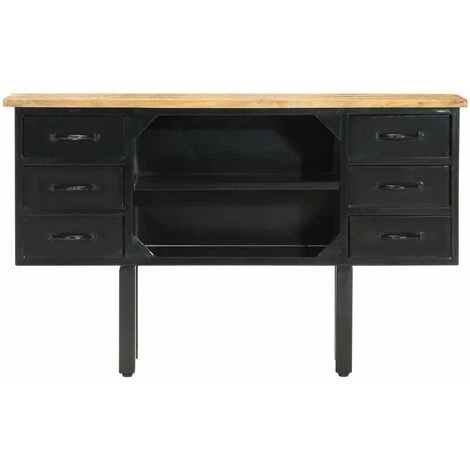 HAPPYSHOPPING Buffet 110x30x65 Cm Bois De Manguier Massif Brut Et Acier 3 HAPPYSHOPPING Buffet 110x30x65 Cm Bois De Manguier Massif Brut Et Acier – Image 3