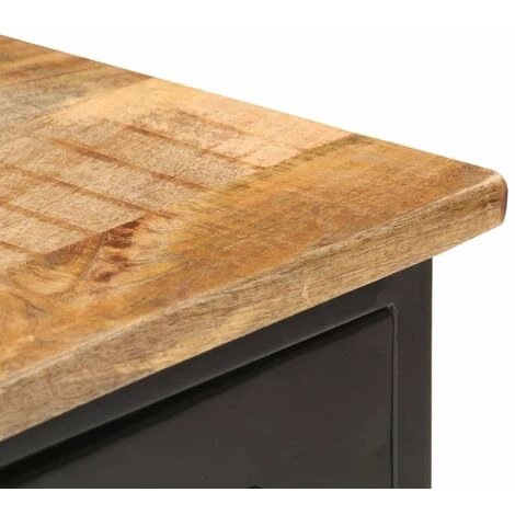 HAPPYSHOPPING Buffet 110x30x65 Cm Bois De Manguier Massif Brut Et Acier 5 HAPPYSHOPPING Buffet 110x30x65 Cm Bois De Manguier Massif Brut Et Acier – Image 5