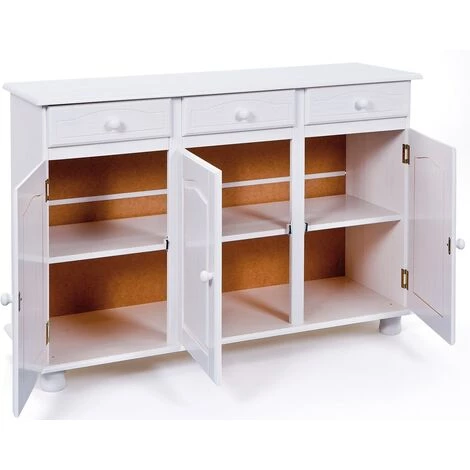LES TENDANCES Buffet 3 Portes 3 Tiroirs Pin Massif Vernis Blanc Brito 130 Cm 2 LES TENDANCES Buffet 3 Portes 3 Tiroirs Pin Massif Vernis Blanc Brito 130 Cm – Image 2