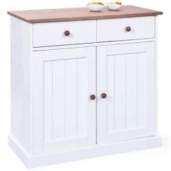 LES TENDANCES Commode 2 Portes Pin Massif Foncé Et Blanc Campanou 90 Cm