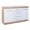 LES TENDANCES Buffet 2 Portes 4 Tiroirs Bois Chêne Clair Et Blanc Babou 155 Cm