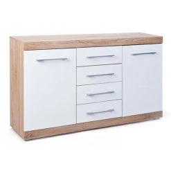 LES TENDANCES Buffet 2 Portes 4 Tiroirs Bois Chêne Clair Et Blanc Babou 155 Cm