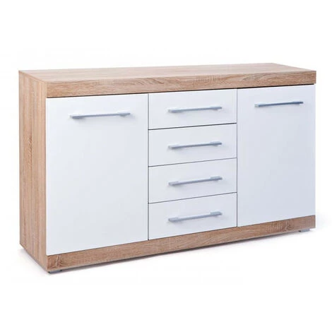 LES TENDANCES Buffet 2 Portes 4 Tiroirs Bois Chêne Clair Et Blanc Babou 155 Cm 1 LES TENDANCES Buffet 2 Portes 4 Tiroirs Bois Chêne Clair Et Blanc Babou 155 Cm