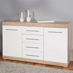 LES TENDANCES Buffet 2 Portes 4 Tiroirs Bois Chêne Clair Et Blanc Babou 155 Cm 7 LES TENDANCES Buffet 2 Portes 4 Tiroirs Bois Chêne Clair Et Blanc Babou 155 Cm -Buffet et enfilade Soldes 40641127 3