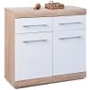 LES TENDANCES Commode 2 Portes 2 Tiroirs Bois Chêne Clair Et Blanc Babou