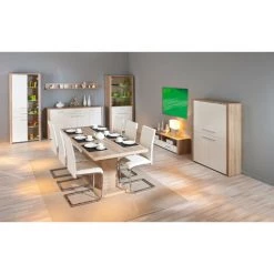 LES TENDANCES Commode 2 Portes 2 Tiroirs Bois Chêne Clair Et Blanc Babou -Buffet et enfilade Soldes 40641133 4