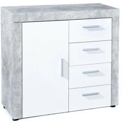 LES TENDANCES Commode 1 Porte 4 Tiroirs Bois Blanc Et Effet Béton Bonnie