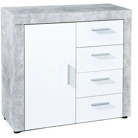 LES TENDANCES Commode 1 Porte 4 Tiroirs Bois Blanc Et Effet Béton Bonnie 1 LES TENDANCES Commode 1 Porte 4 Tiroirs Bois Blanc Et Effet Béton Bonnie