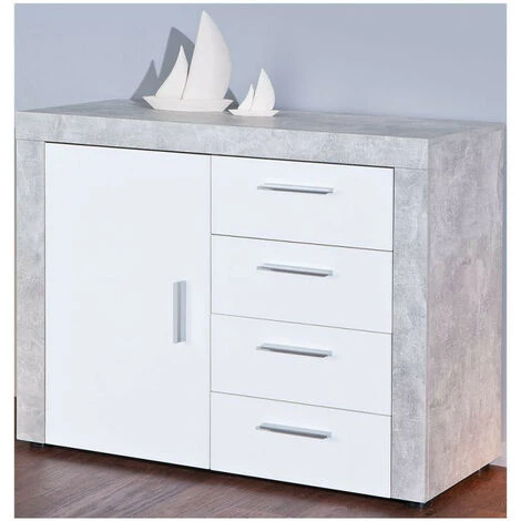 LES TENDANCES Commode 1 Porte 4 Tiroirs Bois Blanc Et Effet Béton Bonnie 3 LES TENDANCES Commode 1 Porte 4 Tiroirs Bois Blanc Et Effet Béton Bonnie – Image 3
