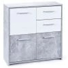 LES TENDANCES Commode 3 Portes 2 Tiroirs Mélaminé Blanc Et Effet Béton Flav