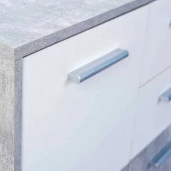 LES TENDANCES Commode 3 Portes 2 Tiroirs Mélaminé Blanc Et Effet Béton Flav -Buffet et enfilade Soldes 40643814 5