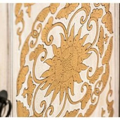 LES TENDANCES Buffet Oriental 4 Portes 3 Tiroirs Orme Massif Blanc Et Doré Muy -Buffet et enfilade Soldes 40647516 5