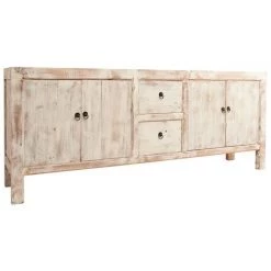LES TENDANCES Buffet 4 Portes 2 Tiroirs Pin Massif Recyclé Blanc Décapé Maggi