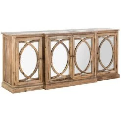 LES TENDANCES Buffet 4 Portes Pin Massif Recyclé Clair Vieilli Et Miroir Nigel