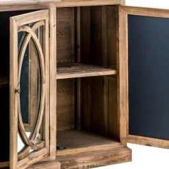 LES TENDANCES Buffet 4 Portes Pin Massif Recyclé Clair Vieilli Et Miroir Nigel -Buffet et enfilade Soldes 40647954 3