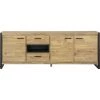LES TENDANCES Buffet 3 Portes 2 Tiroirs Bois Massif Acacia Et Pieds Acier Noir Zayane 192 Cm