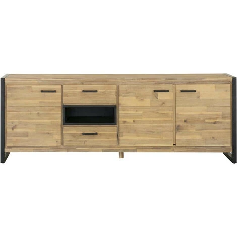 LES TENDANCES Buffet 3 Portes 2 Tiroirs Bois Massif Acacia Et Pieds Acier Noir Zayane 192 Cm 1 LES TENDANCES Buffet 3 Portes 2 Tiroirs Bois Massif Acacia Et Pieds Acier Noir Zayane 192 Cm