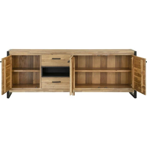 LES TENDANCES Buffet 3 Portes 2 Tiroirs Bois Massif Acacia Et Pieds Acier Noir Zayane 192 Cm 3 LES TENDANCES Buffet 3 Portes 2 Tiroirs Bois Massif Acacia Et Pieds Acier Noir Zayane 192 Cm – Image 3