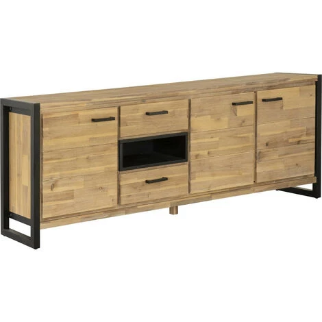 LES TENDANCES Buffet 3 Portes 2 Tiroirs Bois Massif Acacia Et Pieds Acier Noir Zayane 192 Cm 4 LES TENDANCES Buffet 3 Portes 2 Tiroirs Bois Massif Acacia Et Pieds Acier Noir Zayane 192 Cm – Image 4