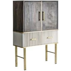 LES TENDANCES Bahut 2 Portes 2 Tiroirs Manguier Foncé Et Métal Doré Leann