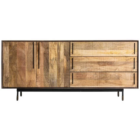 LES TENDANCES Buffet 2 Portes 3 Tiroirs Manguier Massif Clair Et Foncé Tyro 2 LES TENDANCES Buffet 2 Portes 3 Tiroirs Manguier Massif Clair Et Foncé Tyro – Image 2