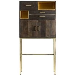 LES TENDANCES Bahut 2 Portes 3 Tiroirs Manguier Gris Et Métal Doré Leann