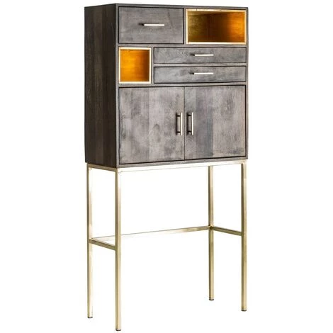 LES TENDANCES Bahut 2 Portes 3 Tiroirs Manguier Gris Et Métal Doré Leann 2 LES TENDANCES Bahut 2 Portes 3 Tiroirs Manguier Gris Et Métal Doré Leann – Image 2