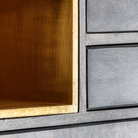 LES TENDANCES Bahut 2 Portes 3 Tiroirs Manguier Gris Et Métal Doré Leann 4 LES TENDANCES Bahut 2 Portes 3 Tiroirs Manguier Gris Et Métal Doré Leann – Image 4