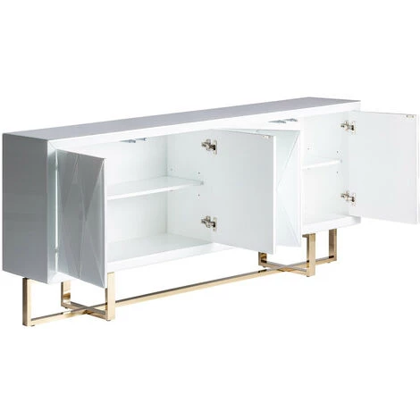LES TENDANCES Buffet Design 4 Portes Verre Blanc Et Acier Doré Kize 180 Cm 2 LES TENDANCES Buffet Design 4 Portes Verre Blanc Et Acier Doré Kize 180 Cm – Image 2