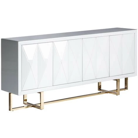 LES TENDANCES Buffet Design 4 Portes Verre Blanc Et Acier Doré Kize 180 Cm 3 LES TENDANCES Buffet Design 4 Portes Verre Blanc Et Acier Doré Kize 180 Cm – Image 3