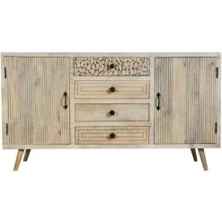 LES TENDANCES Buffet 2 Portes 4 Tiroirs Acacia Massif Clair Corelia