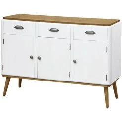 LES TENDANCES Buffet 3 Portes 3 Tiroirs Bois Blanc Et Clair Haziel