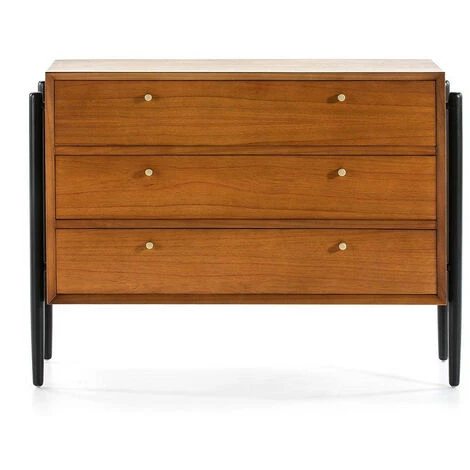 LES TENDANCES Buffet 3 Tiroirs Bois Massif Foncé Et Noir Vazen 2 LES TENDANCES Buffet 3 Tiroirs Bois Massif Foncé Et Noir Vazen – Image 2