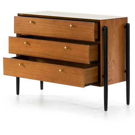 LES TENDANCES Buffet 3 Tiroirs Bois Massif Foncé Et Noir Vazen 3 LES TENDANCES Buffet 3 Tiroirs Bois Massif Foncé Et Noir Vazen – Image 3