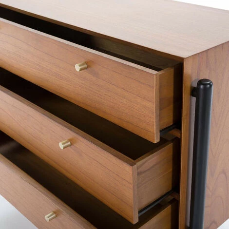 LES TENDANCES Buffet 3 Tiroirs Bois Massif Foncé Et Noir Vazen 4 LES TENDANCES Buffet 3 Tiroirs Bois Massif Foncé Et Noir Vazen – Image 4