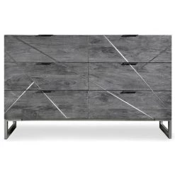 LES TENDANCES Buffet 6 Tiroirs Acacia Massif Et Métal Gris Toupma