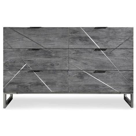 LES TENDANCES Buffet 6 Tiroirs Acacia Massif Et Métal Gris Toupma 1 LES TENDANCES Buffet 6 Tiroirs Acacia Massif Et Métal Gris Toupma