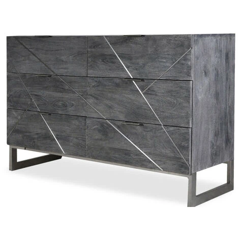 LES TENDANCES Buffet 6 Tiroirs Acacia Massif Et Métal Gris Toupma 2 LES TENDANCES Buffet 6 Tiroirs Acacia Massif Et Métal Gris Toupma – Image 2